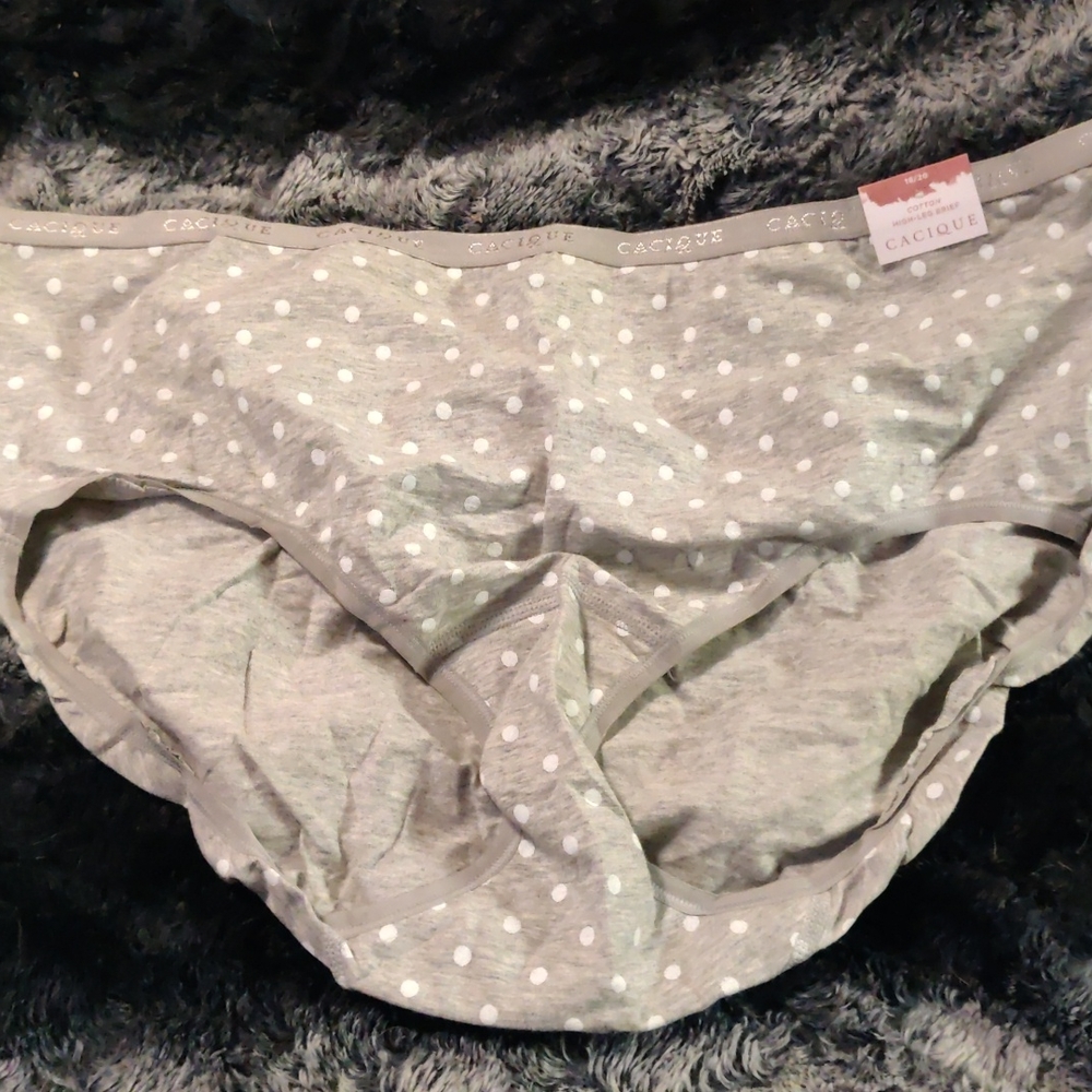 On hold for purchase Cacique Polka Dot High Leg Brief Grey and White 18